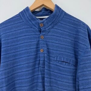 Johnnie-O Mens XL Pullover Shirt Blue Striped Long Sleeve Henley Nantucket